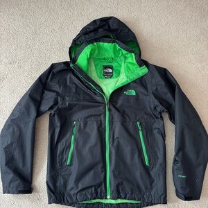 The North Face Black and Neon Green Hooded Jacket
